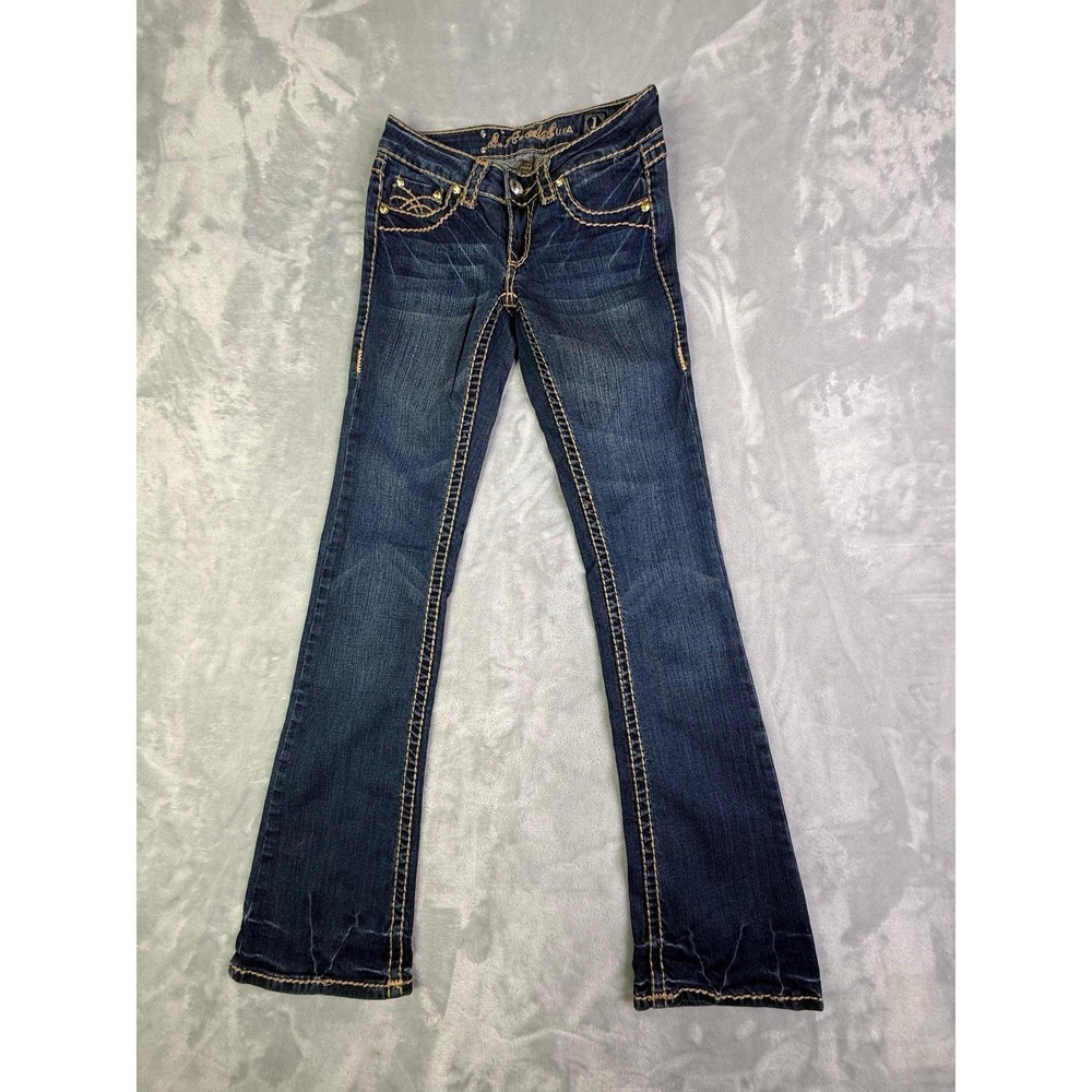 Y2K LA Idol USA Jeans Women's Size 1 Bootcut Flap Pockets Denim
